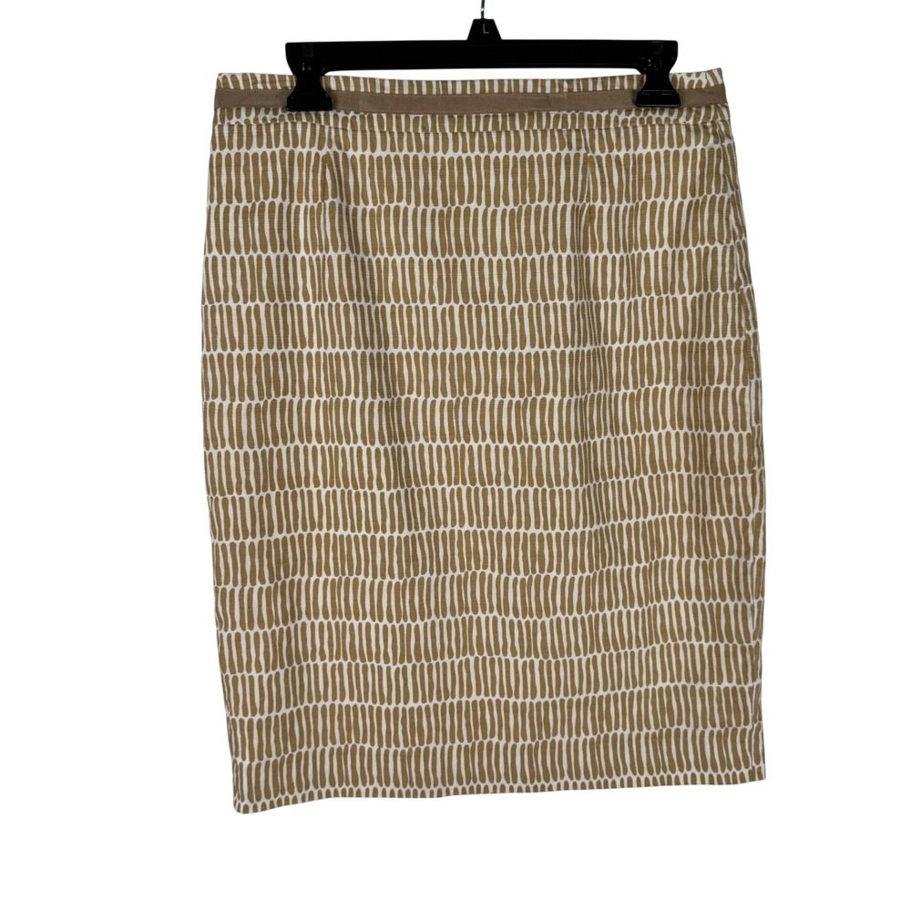 Boden Geometric Dash Print Cotton Pencil Skirt Womens Size 8 Tan White